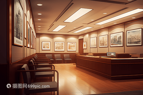 墻上貼有框架文憑和證書的律師事務所